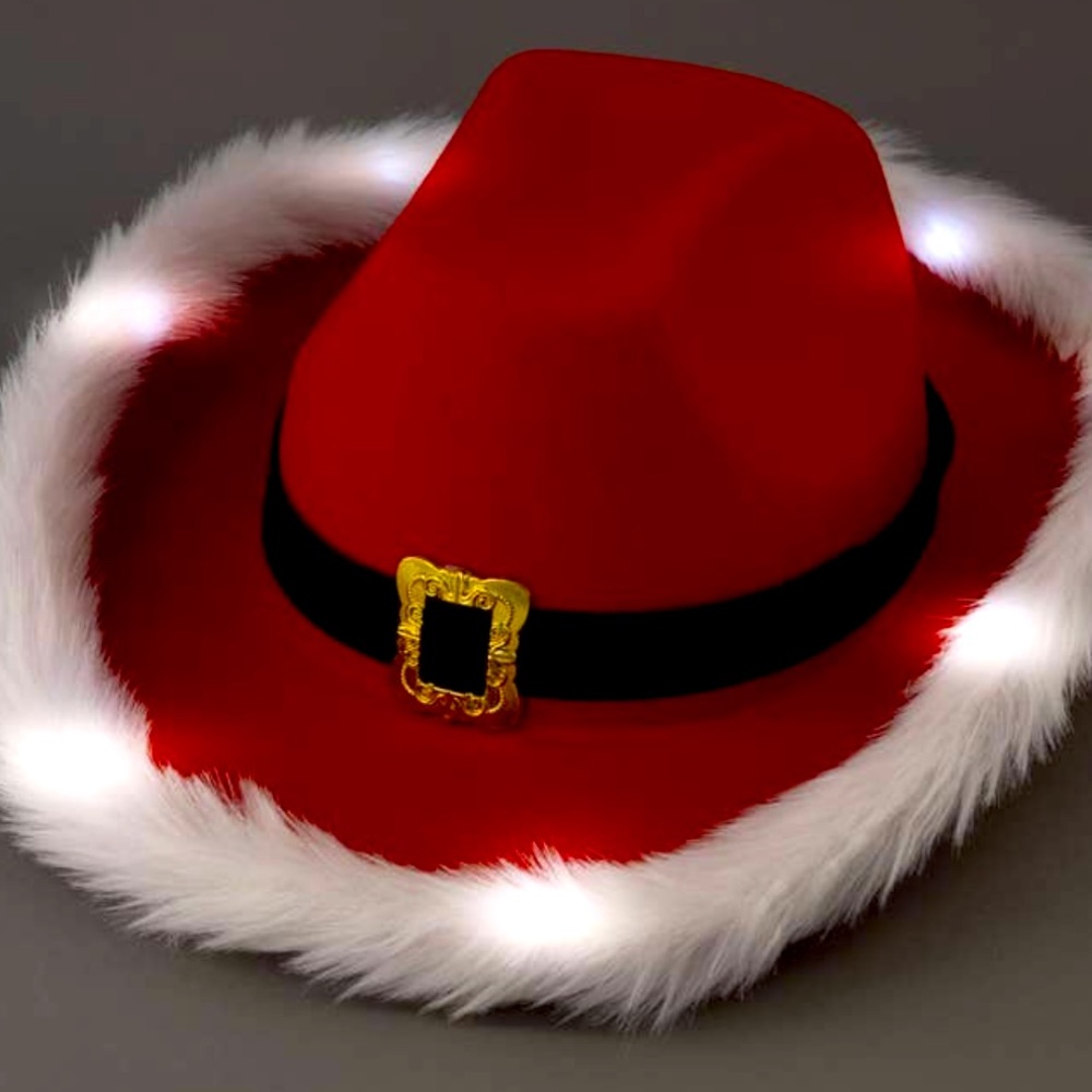 One Size Nu Shuz Light Up Santa Claus Red Christmas Cowboy Hat